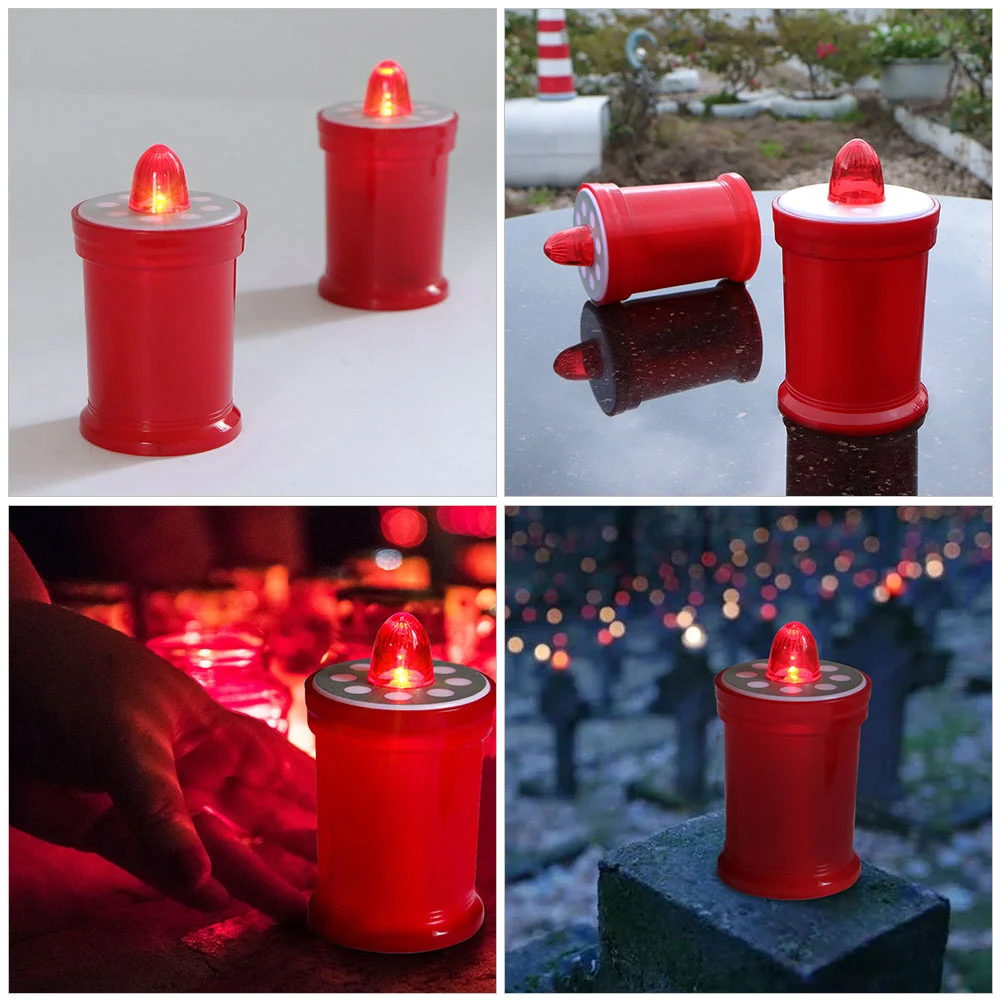 2 Pcs Flickering LED Candles Cemetery Light Solar Table Centerpiece Plastic Fake Lamp