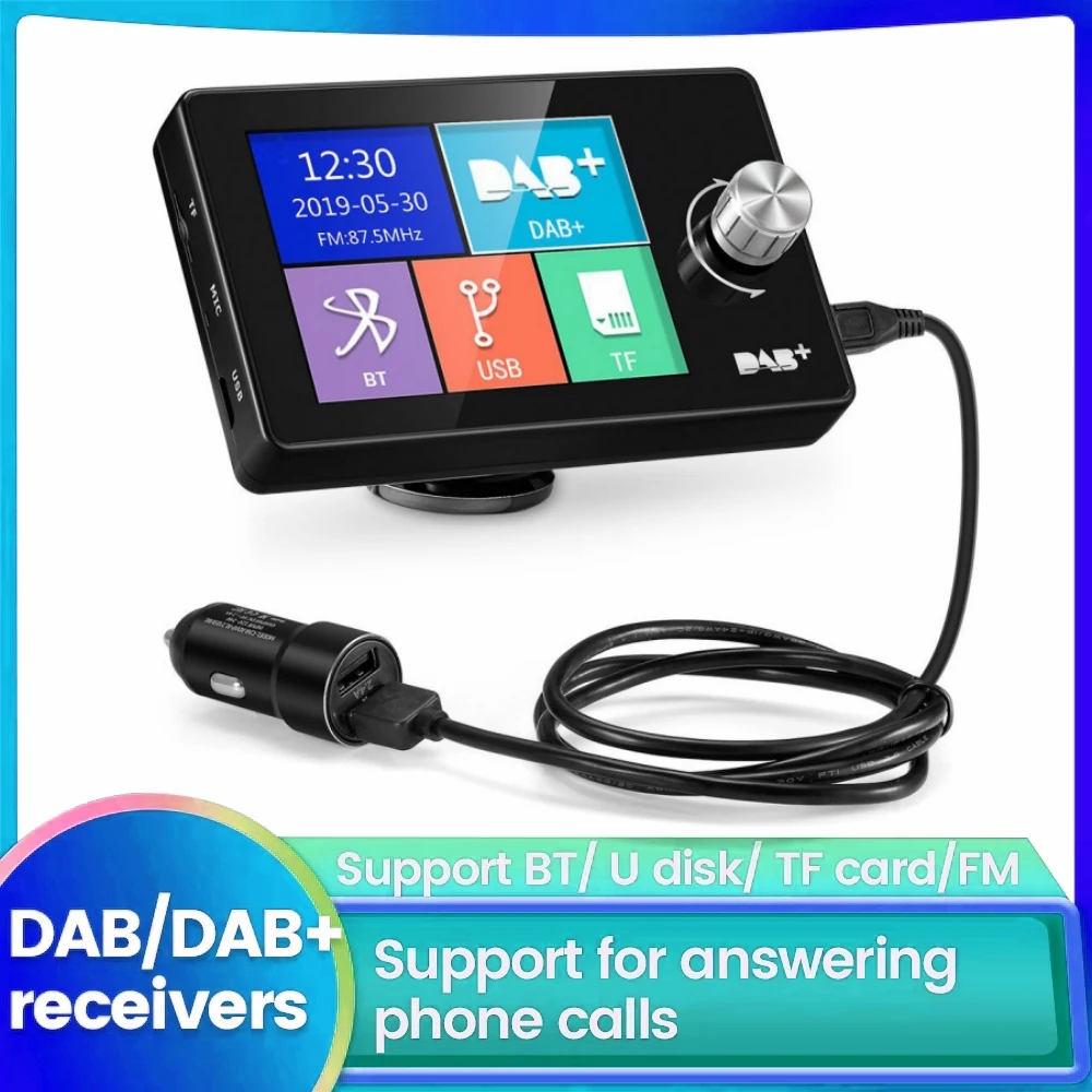 DAB/DAB+ Receiver 2.8 Inch Color Display TFT LCD Screen European Cars FM Radio Digital Signal Mp3 Stereo Broadcast Adapter TF BT