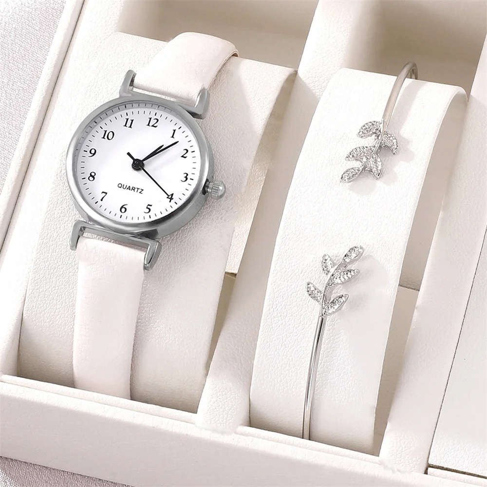 Luxury Ladies Bracelet Quartz Watch Women Watch Bracelet Set White Dial Simple Leather Luxury Ladies Watch Montre Femme