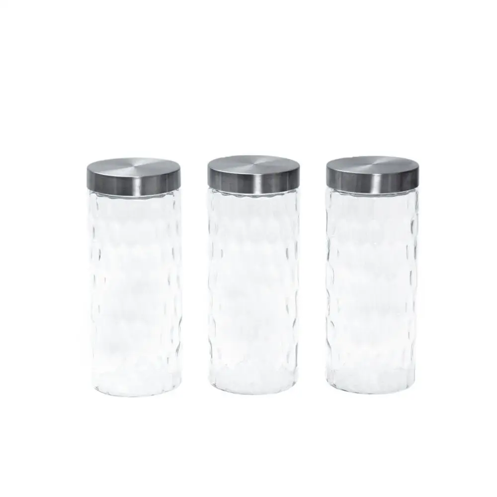 3 Pots Glass Kit with Lid Inox Bubbles Round 2200ml - Mozcada