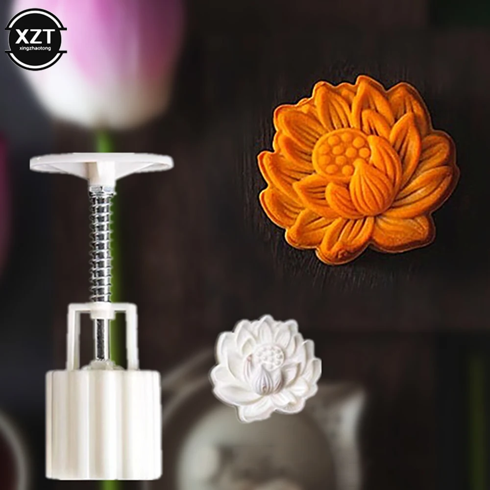 Mooncake Mold Mid-Autumn Festival Hand-Pressure Flower Moon Cake Mould DIY Hand Mooncake Pressure Fondant Decoration Tools