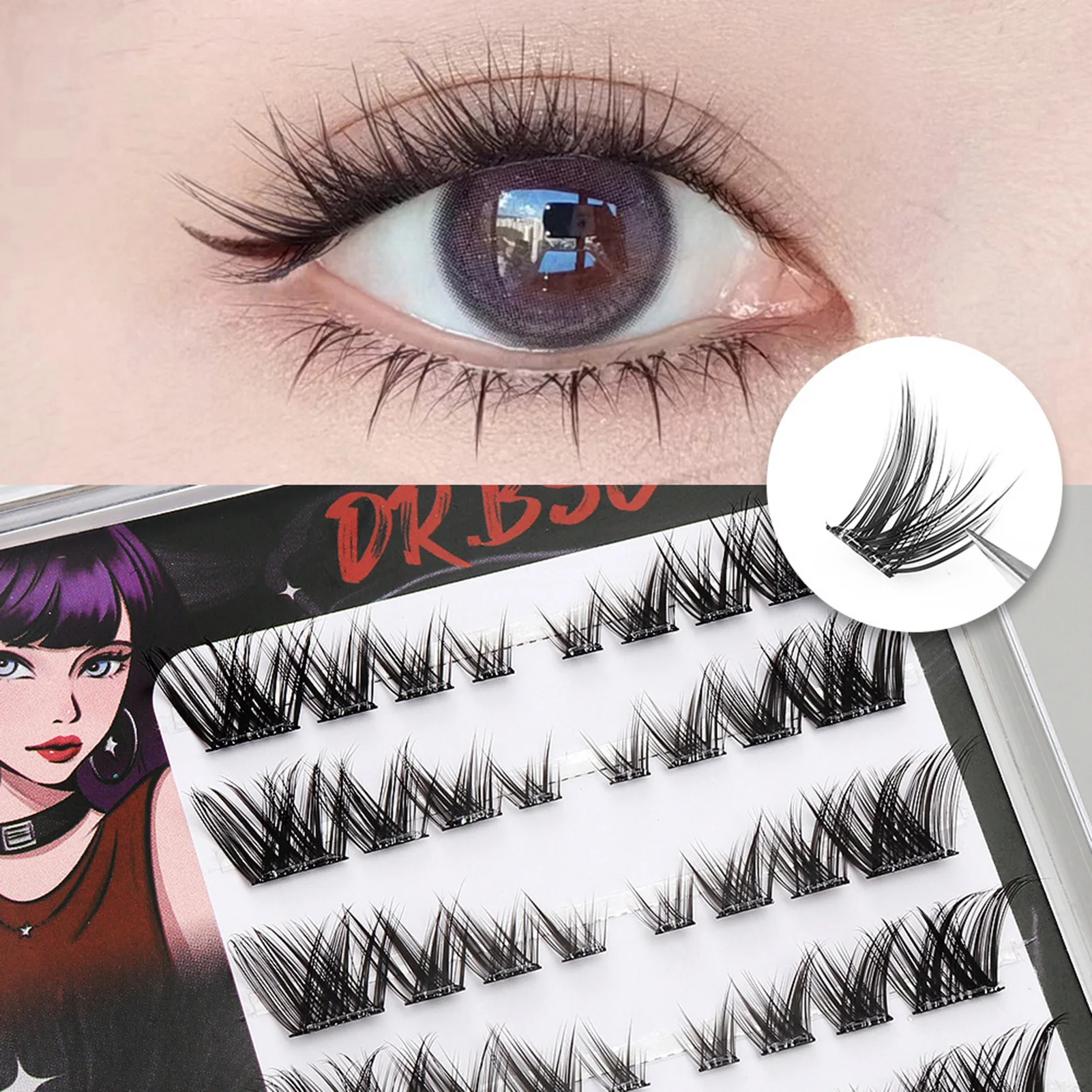 6 Rows No Glue False Eyelashes 7-12mm Individual Natural Manga Lashes Clusters DIY Eyelashes Extension Self Adhesive Eyelashes