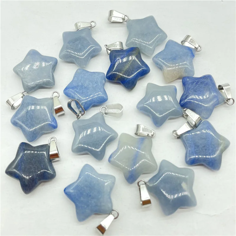 Colgante de estrella de zafiro de Aventurina azul, piedra de Gema Natural, cristal de cuarzo, fabricación de joyas Diy, accesorios de collar, 12 piezas