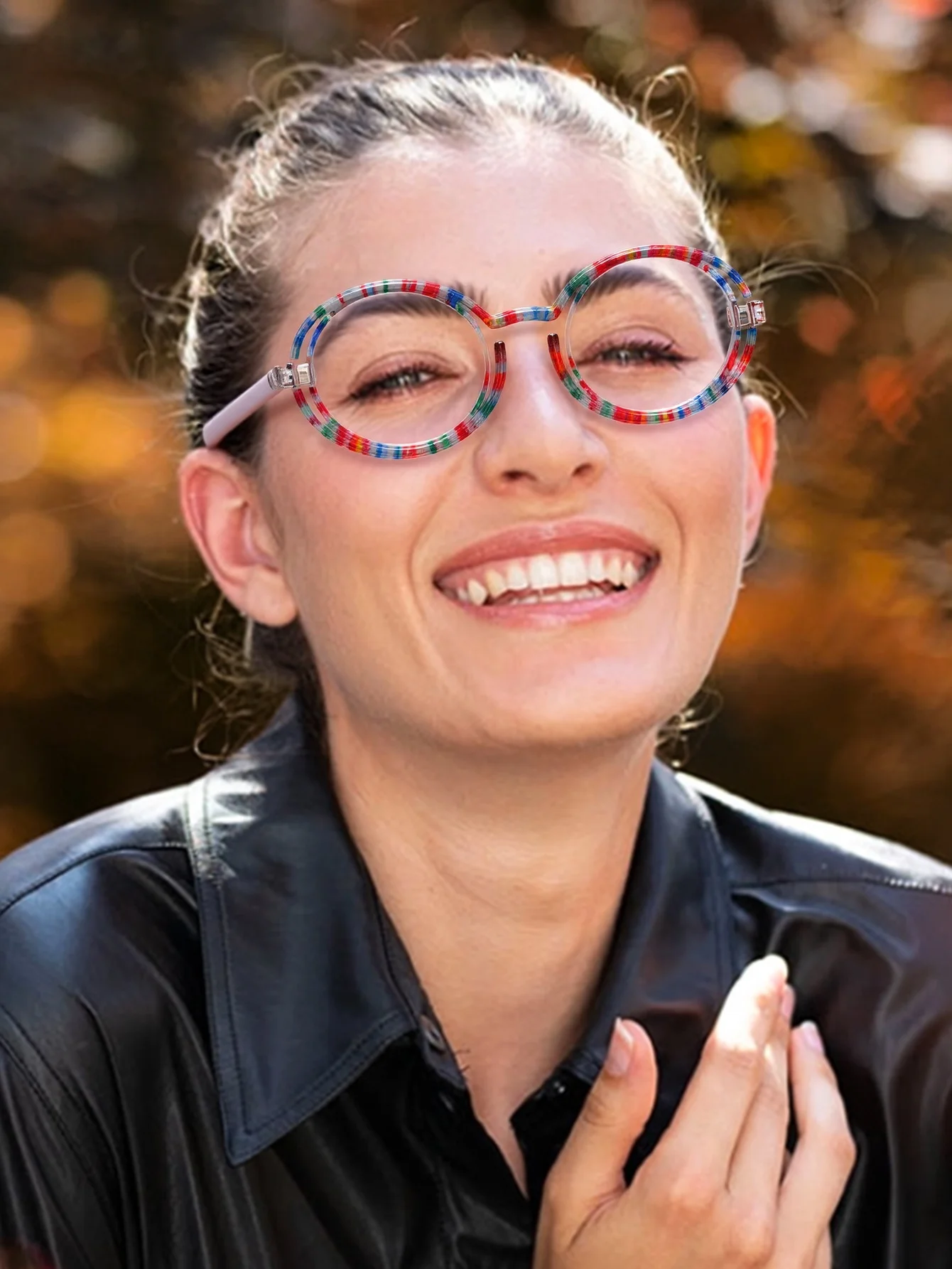 Round Double-Layer Cut-Out Fashion Printed Reading Glasses, Magnifying Lenses Suitable for Reading Newspapers, Writing Anti-Blue