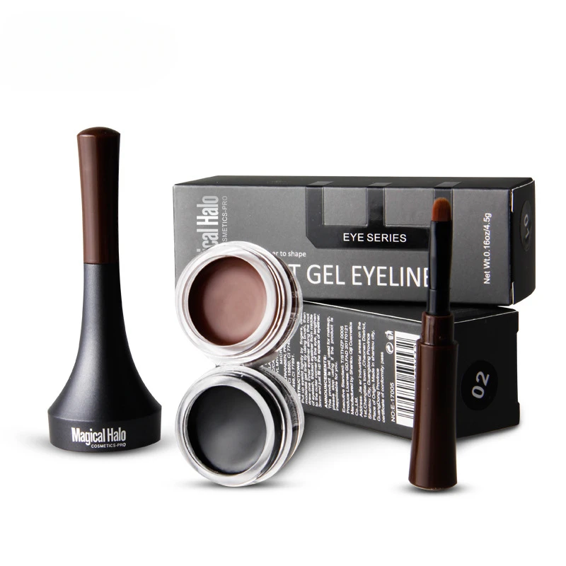 1PC Waterproof Gel Eyeliner Mini Eyeliner Gel Cream With Brush Makeup Cosmetic Black Waterproof Eye Liner Pen Liquid Eyebrows