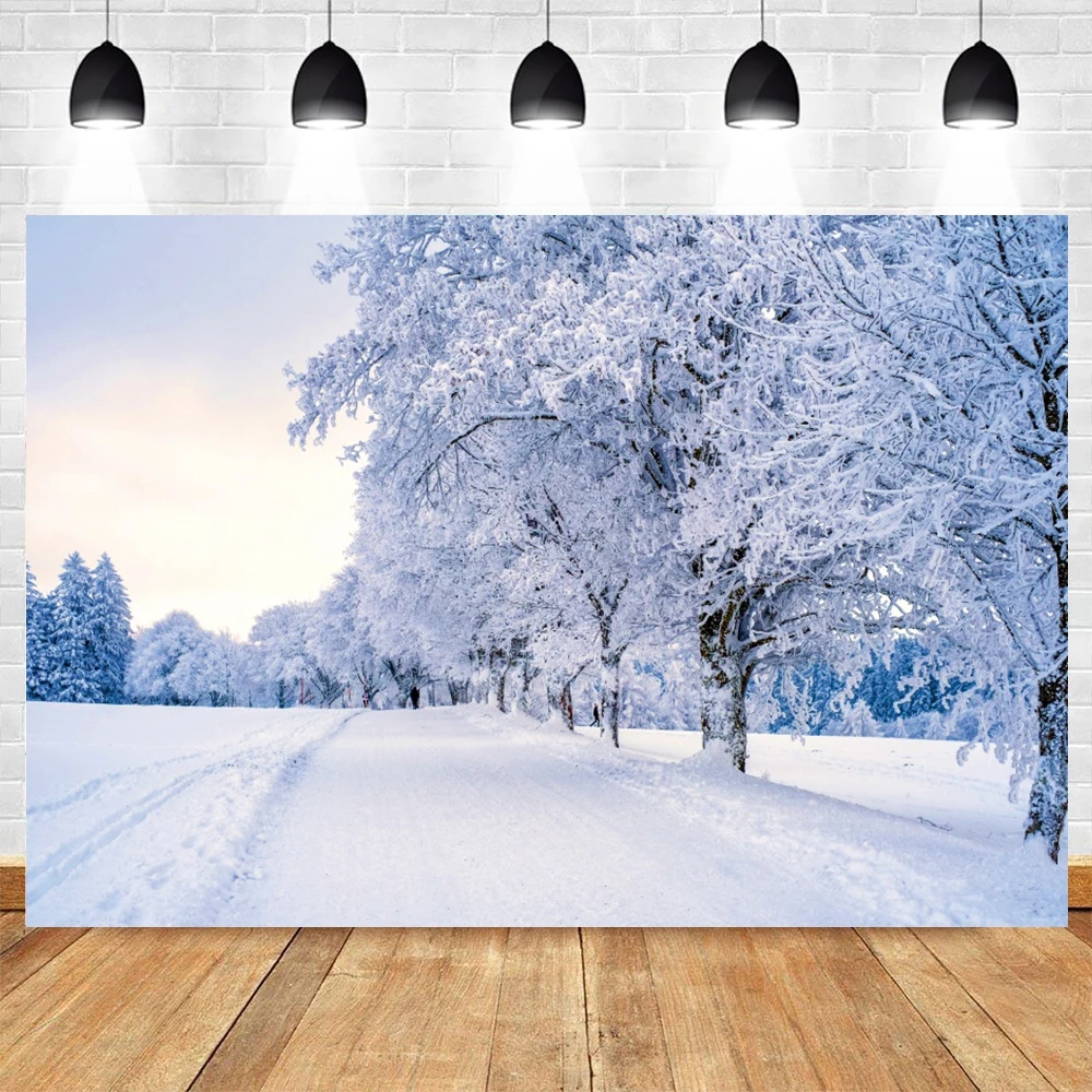 Winter Photography Backdrop Glitter White Snow Forest Pine Tree Christmas Holiday Party Decor Background Photo Studio Props