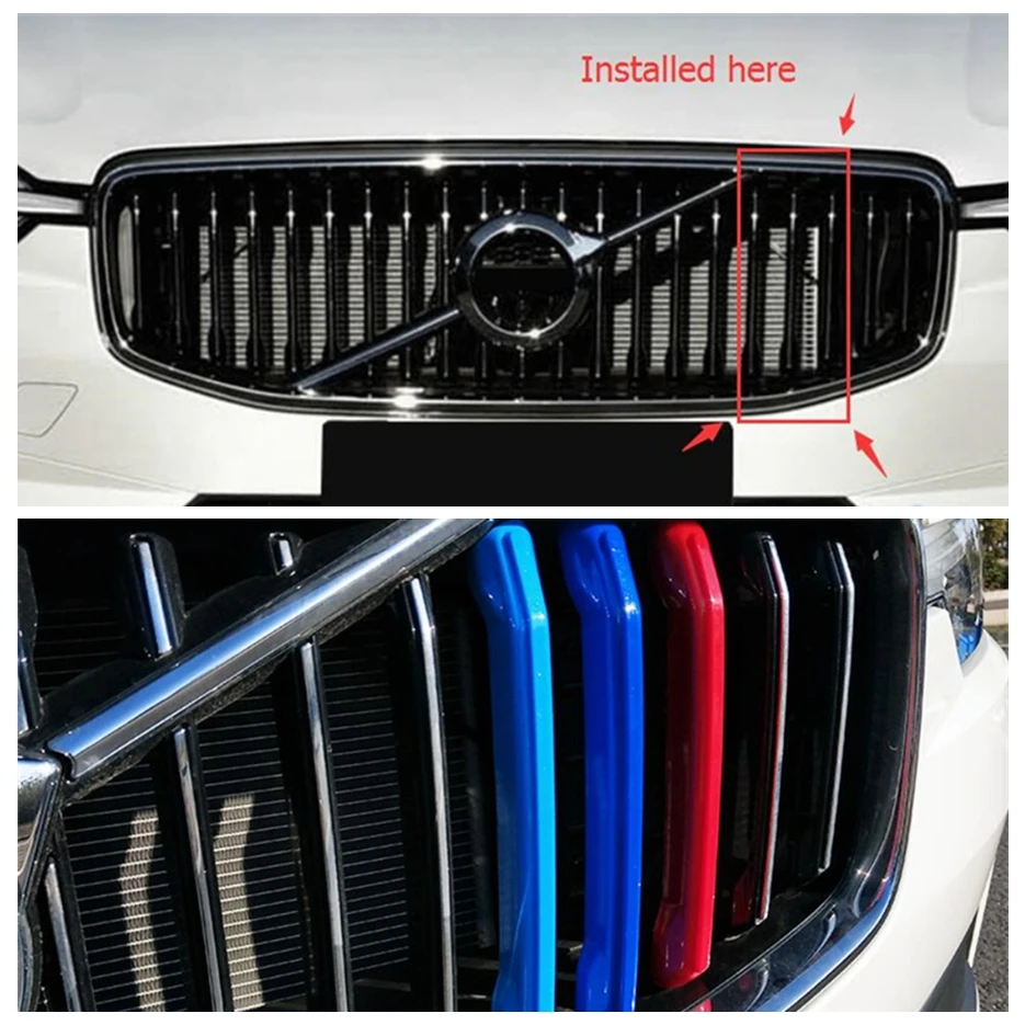 Tricolor Front Head Grille Grill Lid Decoration Sport Stripes Cover Trim Fit For Volvo XC60 2018 - 2021 Car Accessories