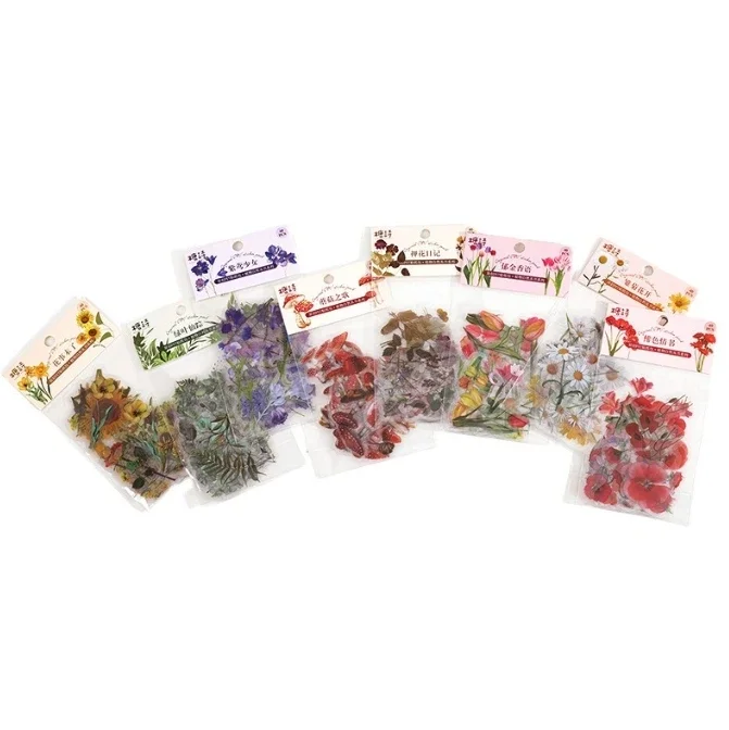 40 Pcs Bag Plant Nature Flower Decorative PVC Sticker Scrapbooking DIY Label Diary Stationery Album Journal Daisy Mushroom Stick