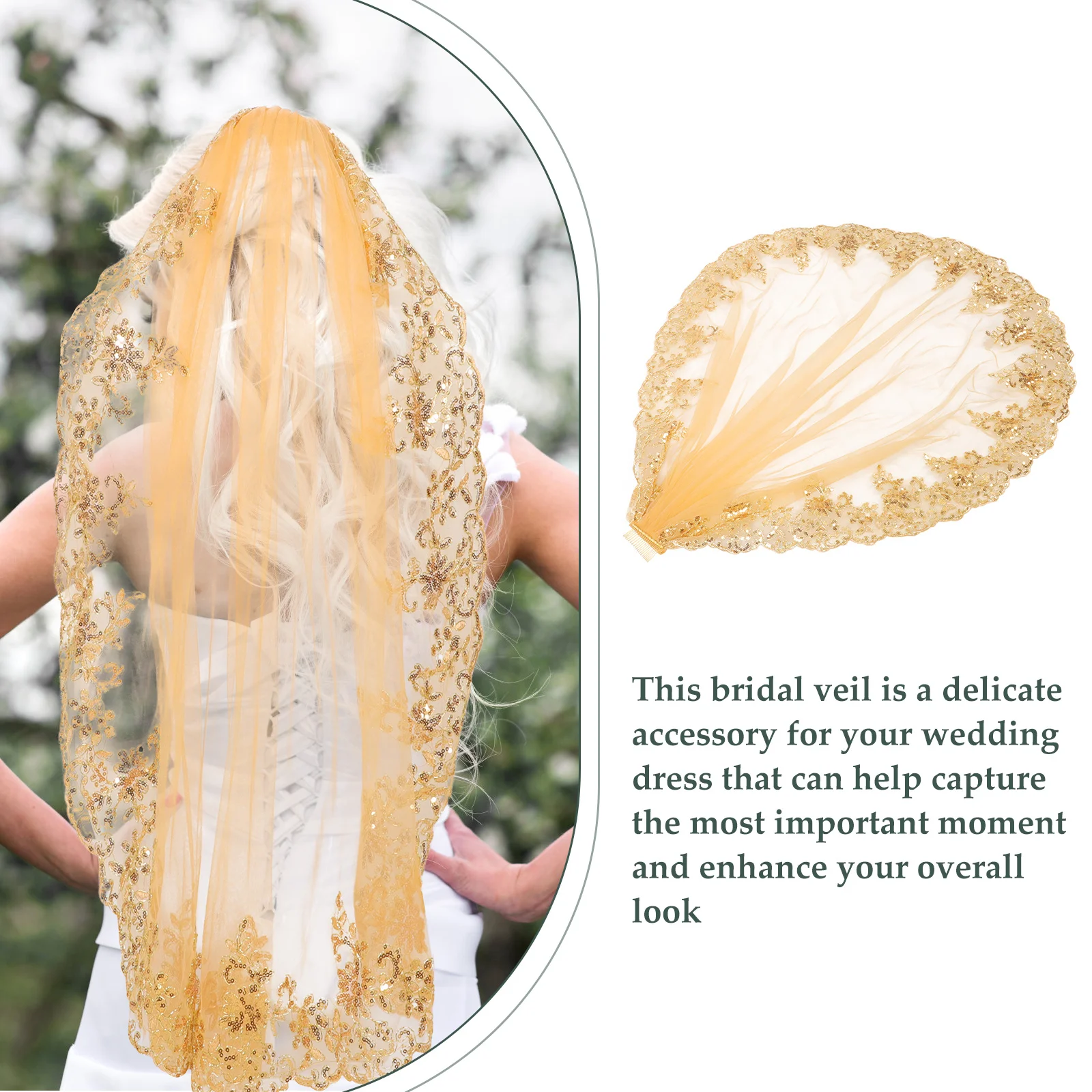 

Long Bridal Veil Golden Wedding Bride Sequins Veil Beautiful Hair Accessory for Engagement Party Long Veils for Brides