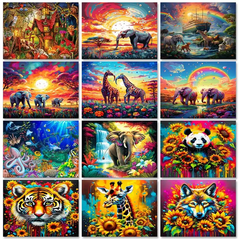 

GATYZTORY Frame Painting By Numbers 40x50cm Kits Colorful Animals Drawing On Numbers For Adults Kill Time Diy Gift