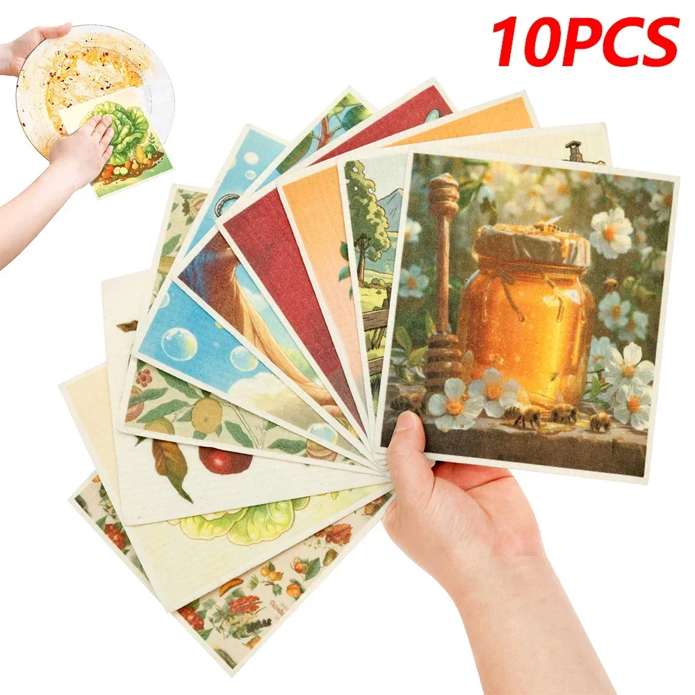 10Pcs Swedish Kitchen Dishcloths Highly Absorbent Kitchen Rag Multipurpose Cleaning Cloth Set for Home Washing Dishes Cleaning