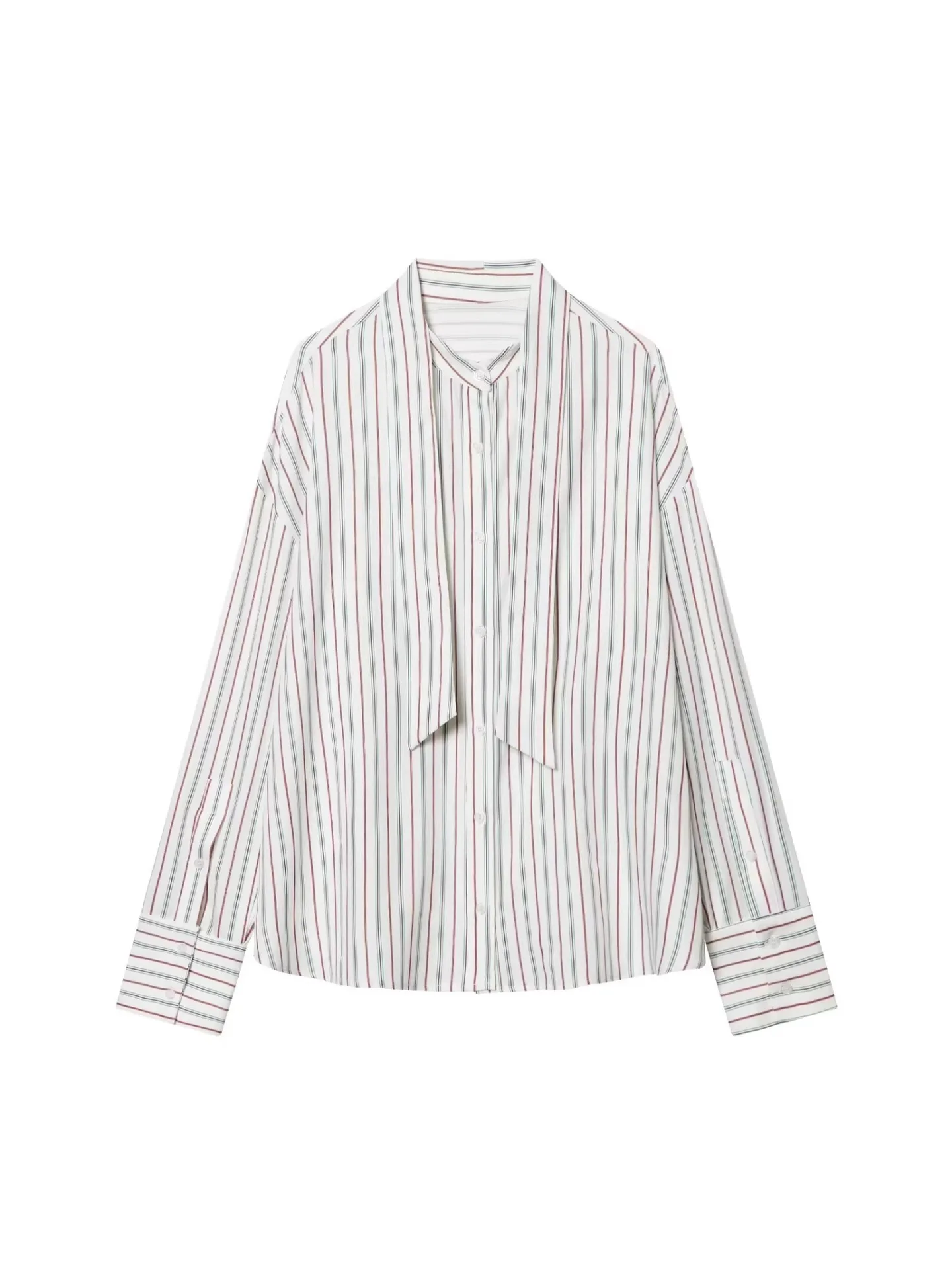 Withered Women's Spring New Product  Simple High Collar Long Sleeve Pendant Striped Scarf Shirt