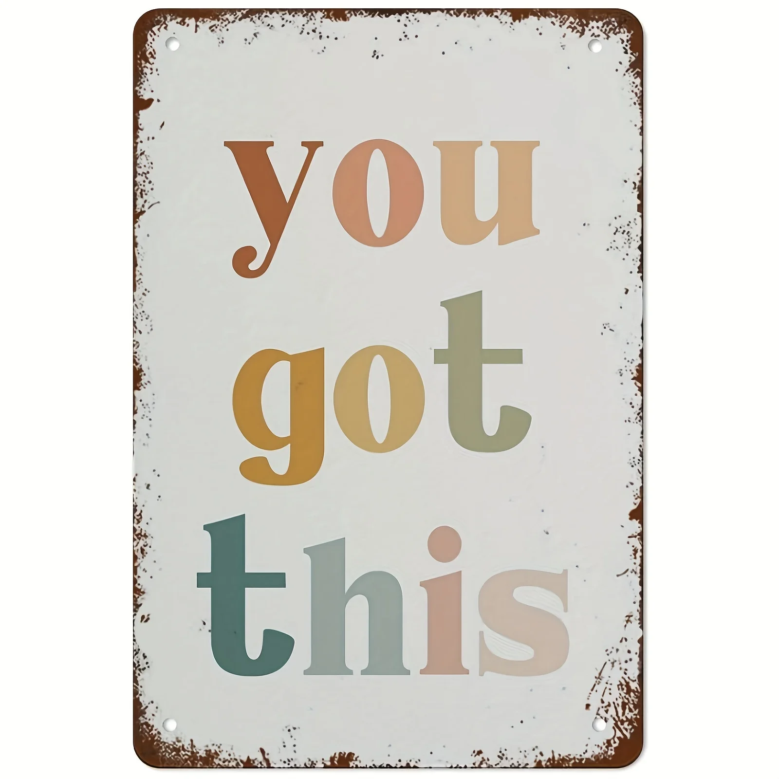 

1pc Vintage Tin Metal Sign - Inspirational "You Got This" Wall Art, Boho Rainbow Design, Distressed White Background with