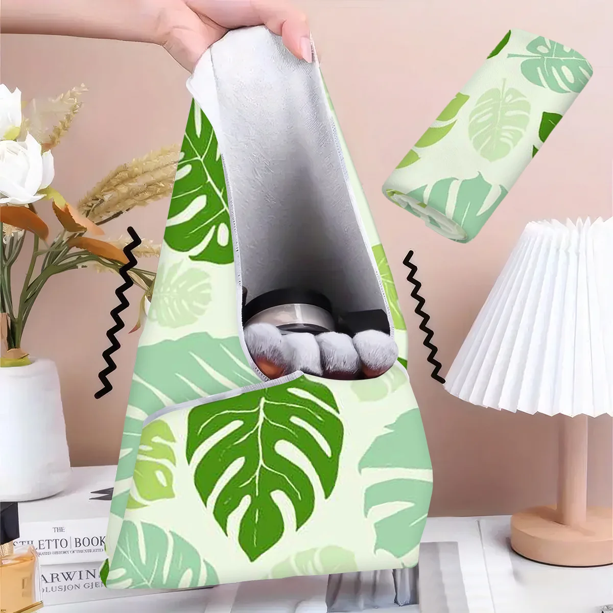Magic Cloth Fresh Monstera Leaf Print Portable Storage Pouch Pencil Case Camera Protective Cloth Christmas Gift Organizer Case