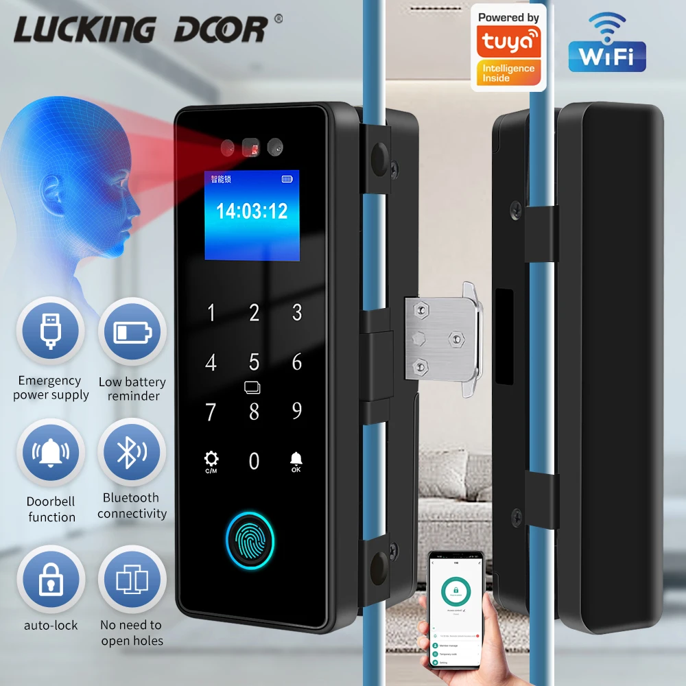 KB150SJ-Face Fingerprint Lock Keyless Entry Door Lock Front Door Smart Lock Home Smart Lock with Tuya Wifi APP Control 3D Face