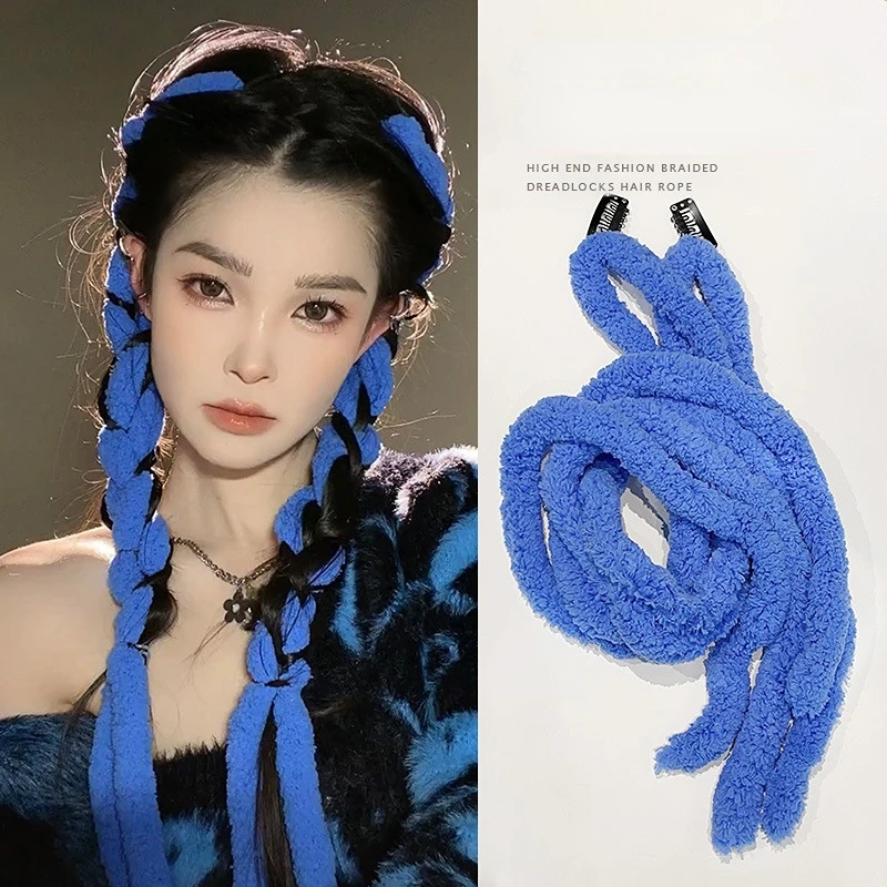 

Hair Rope Braided Hair Embellished Plush Color Rope Personality Dirty Braid Hip-hop Fried Dough Twist Braid Clip Fashion Girl
