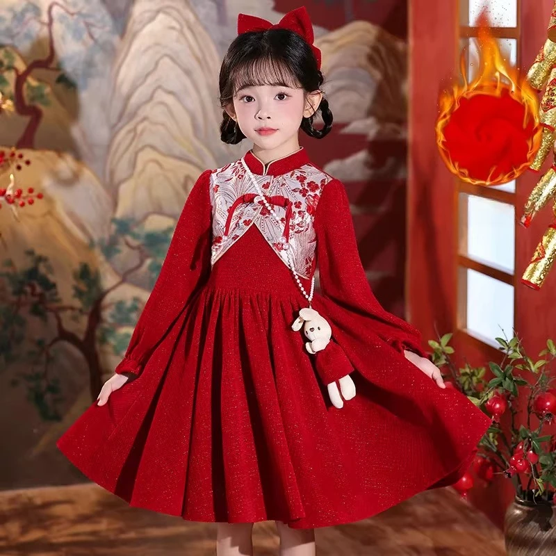 2026 New Girls Chinese Style Princess Dress Arrival for Kids Children Flower Girl Birthday Traditional Cheongsam Party Gown