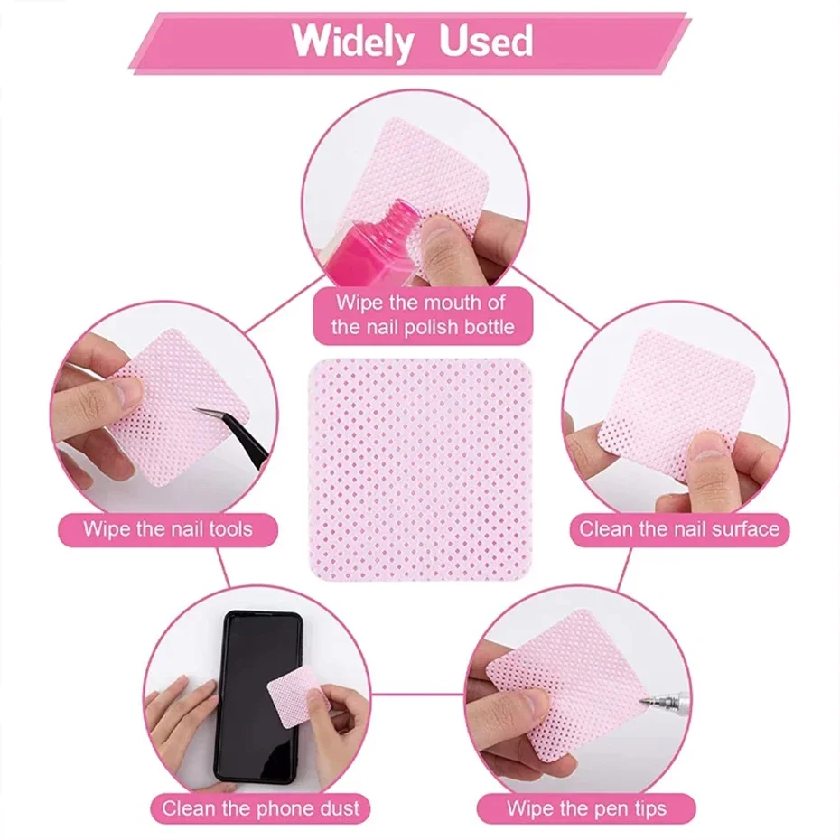 600 قطعة خالية من الوبر مزيل طلاء الأظافر القطن مناديل UV جل نصائح مزيل نظافة ورقة الوسادة طلاء الأظافر الفن تنظيف مانيكير أدوات