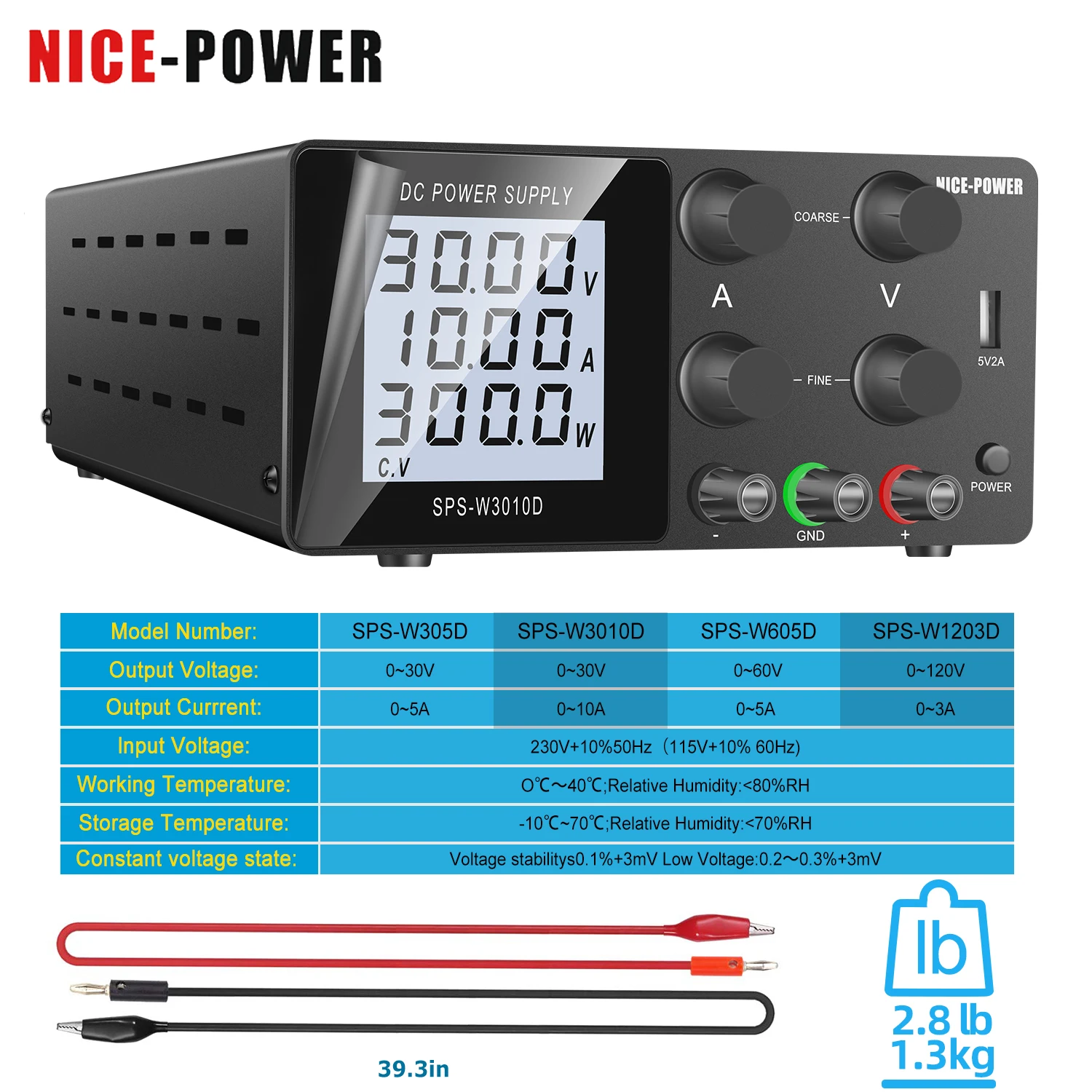 NICE-POWER DC Laboratory Power Supply 30V 10A 5A 60V 120V Adjustable Voltage Regulator Switching Power Supply Shipping From US