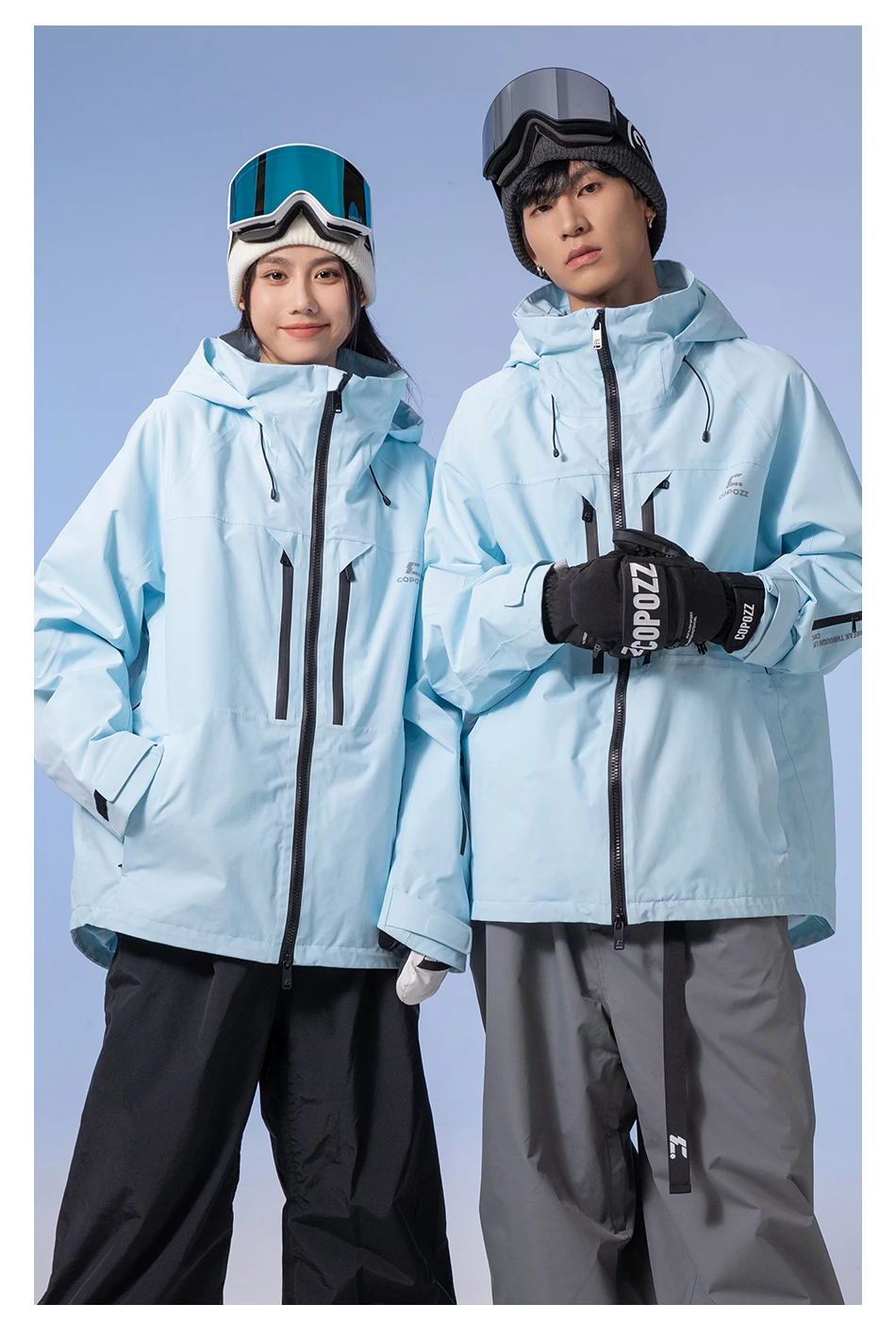 COPOZZ Verdickte 3L Skijacke für Herren und Damen, winddicht, wasserdicht, Winter-Ski-Mantel, Skibekleidung, einfarbig, mit Kapuze, warmer Snowboard-Skianzug – Detail 32