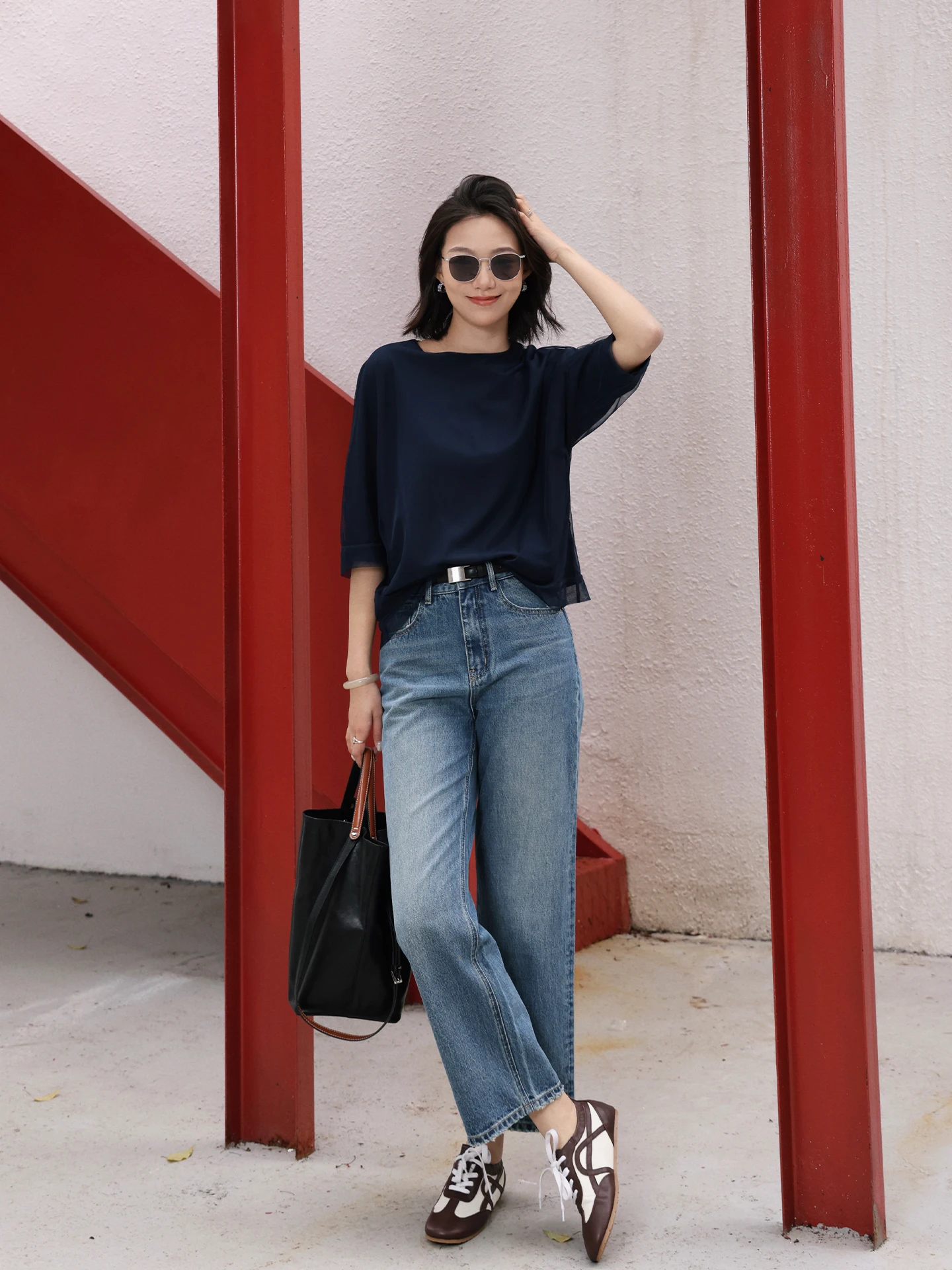 

Classic Blue Silk Cotton Feel Nine-Tenths Jeans Women's Straight Leg High Waist Jeans Summer New Style Versatile Slimming Wid...