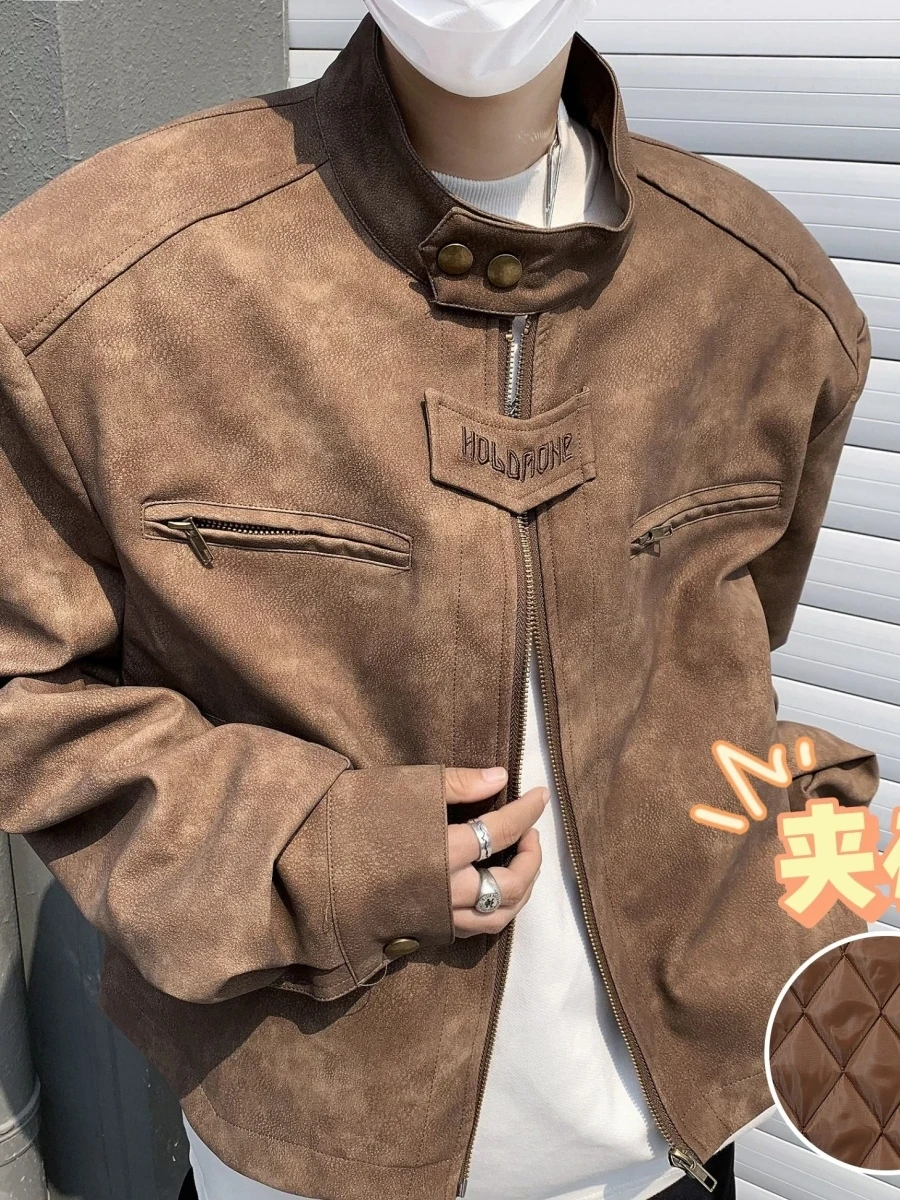 

Retro American Street Motorcycle Suede Jaet Loose ort Sle for Men And Women Trendy Brand Cotton Pad oulder Coat for A...