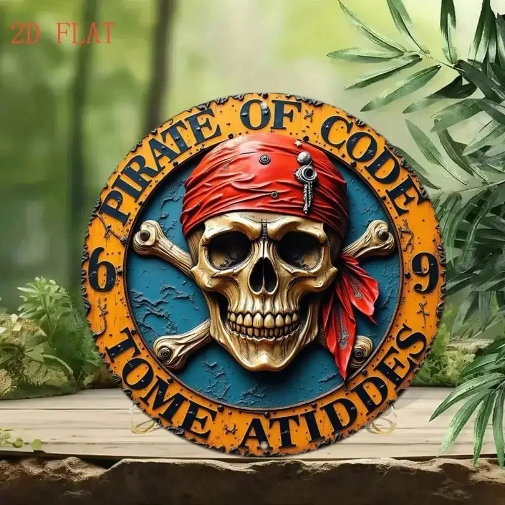 Ahoy Matey Vintage Pirate Metal Wall Decor Sign 8 Inch Round Skull Crossbones Rustic Home Bar Man Cave Decor