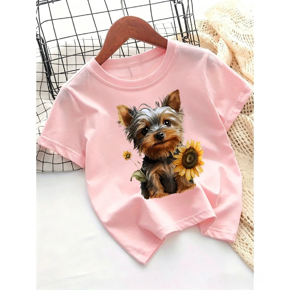 Summer Children's T-shirt New Loose Comfortable Soft Skin Friendly Fashionable and Versatile Dog Printed Short Sleeve Top
