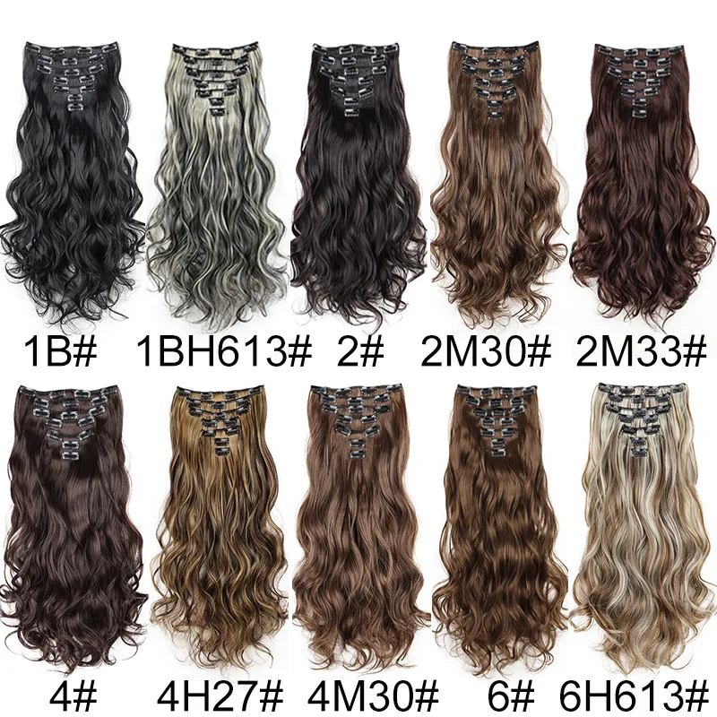 Synthetic Hair Extension Clip in Set 7-Piece 16-Clips Long Curly Wig for Women Cosplay Daily Party Styling
