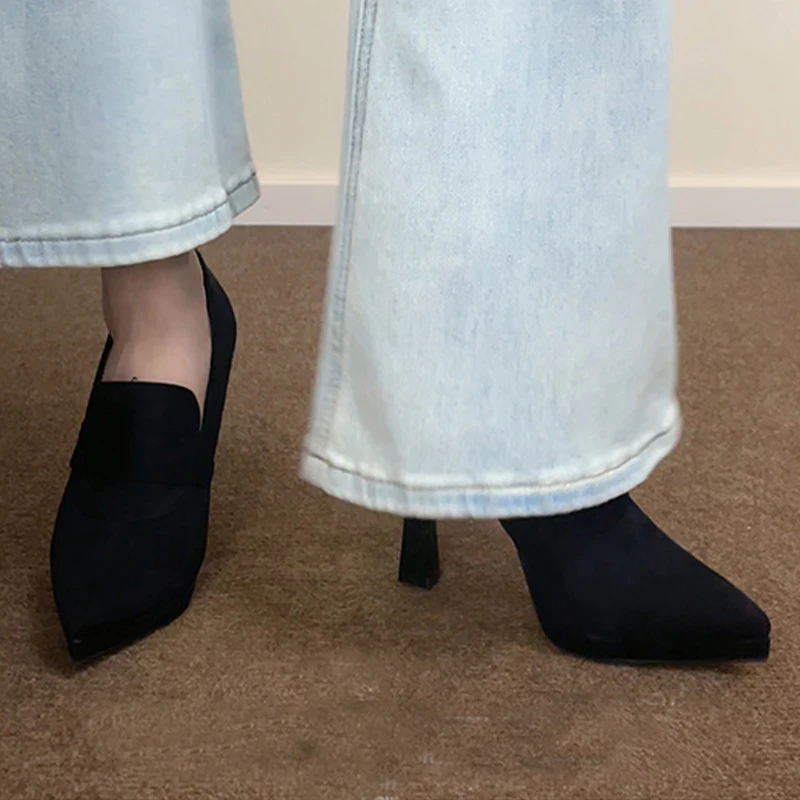 أحذية نسائية بكعب عالٍ بمقدمة مدببة من جلد الغزال أحذية أنيقة فستان فاخر للخريف مضخات 2025 مصمم جديد أنيق Zapatos De Mujer