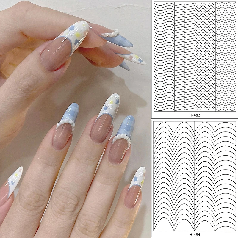1pc Hollow Fashion French Stripe Nail Stickers Transparent Template Stamp Auxiliary Tools Self-Adhesive Nail Art Decals