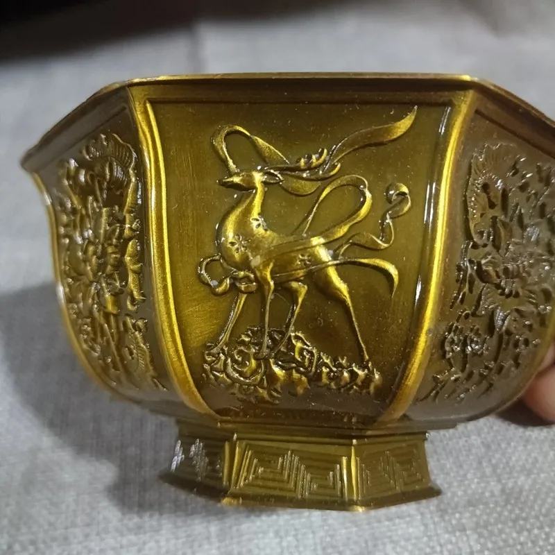 Auspicious Symbols, -Sided Water , Golden , Tibetan-Style Seven- Offering Bowl, Eight-Ingredient Of