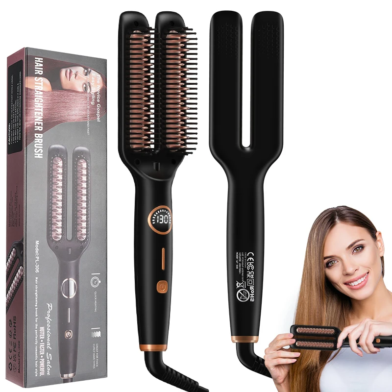 Electric Anti Frizz Hair Hot Comb Brush Straightener One Step 2 In 1 Ceramic Hair Straightener Brush With Lcd Digital Display