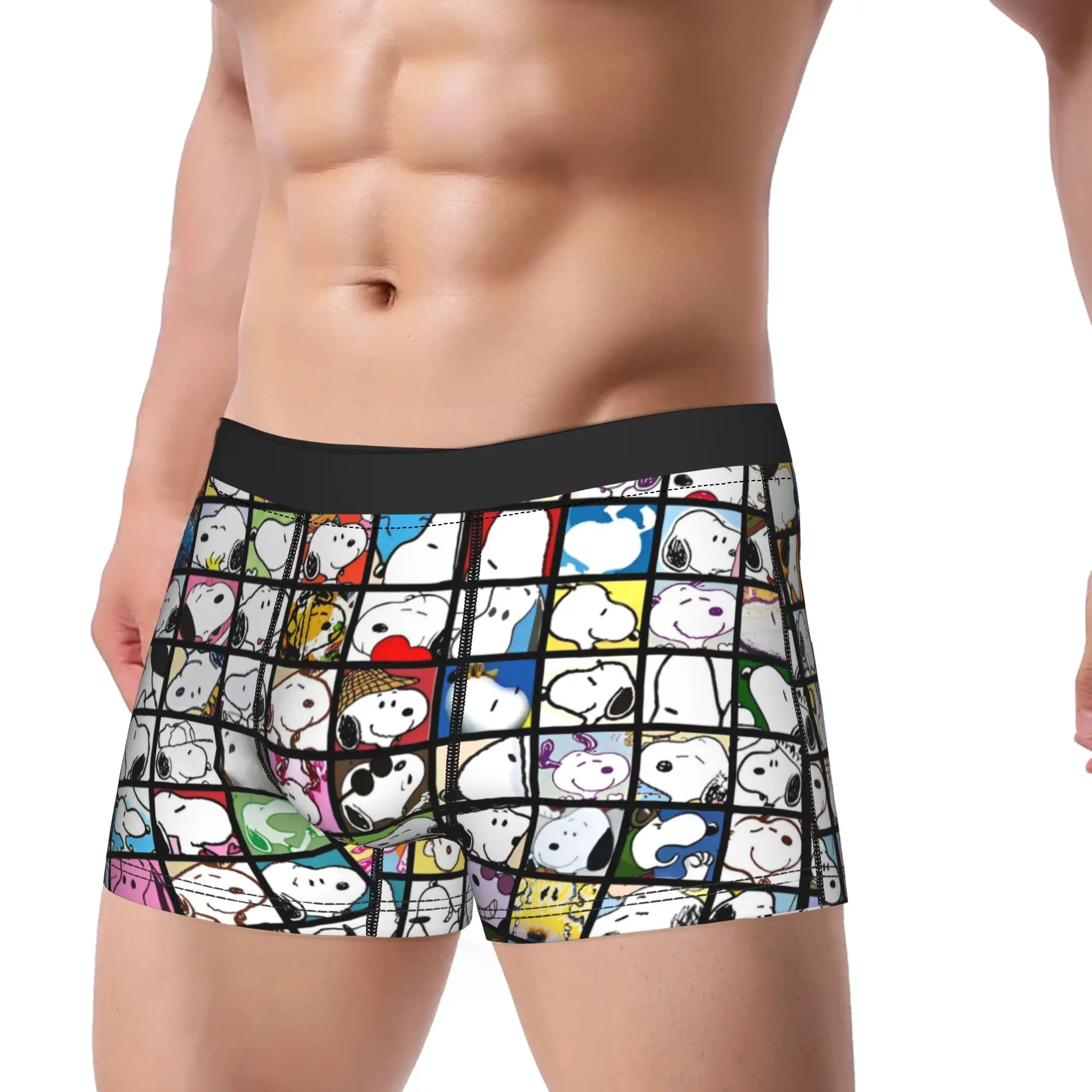 Snoopys Collage Man Underwear Cartoon Boxer Briefs Shorts Panties Sexy Soft Underpants for Homme M-XXL
