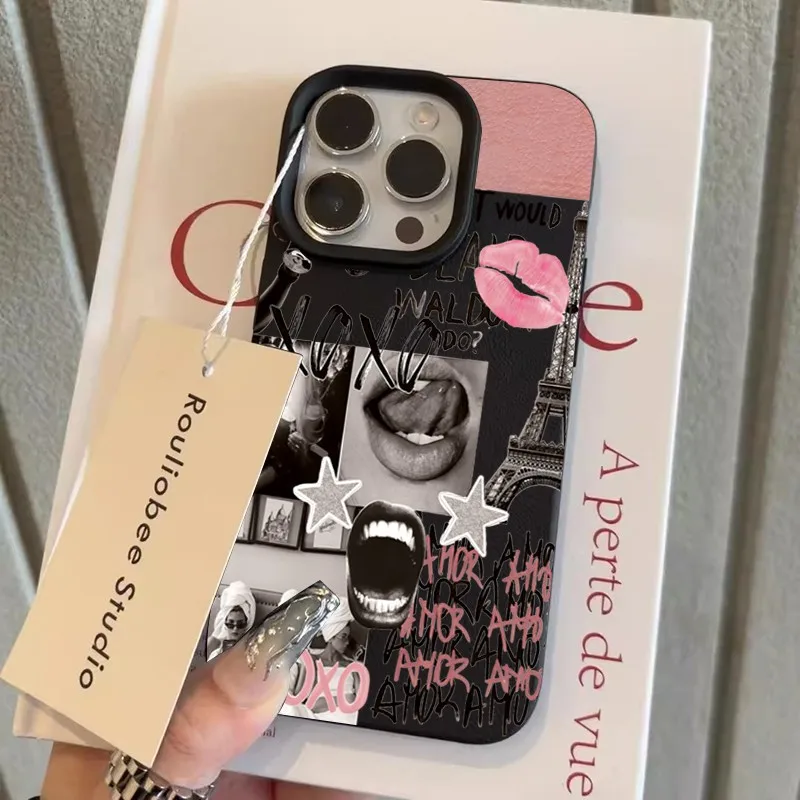 패션 립 프린트 에펠탑 리치 가죽 패턴 폰 케이스 샤오미 미 X7 F7 X6 M7 X5 M6 F5 X4 X3 프로 울트라 GT NFC 4G 5G용