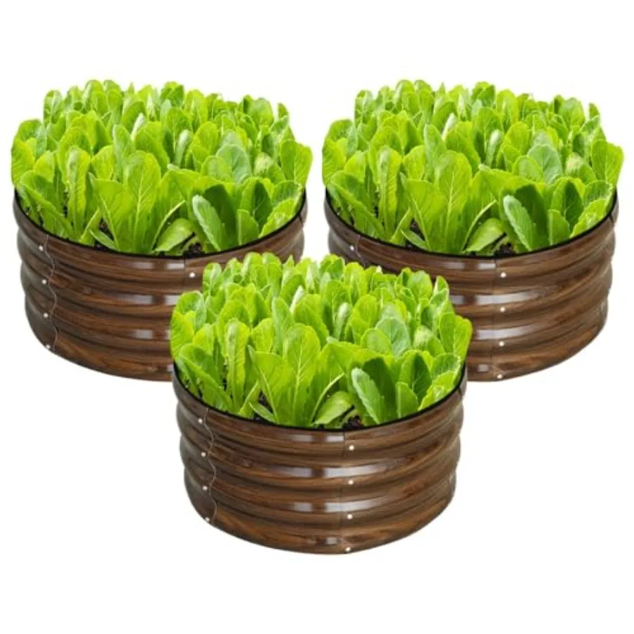 

3 Pcs 2x2x1ft Round Galvanized Raised Garden Bed Kit Outdoor, Metal Planter Box for Planting Plants Vegetables