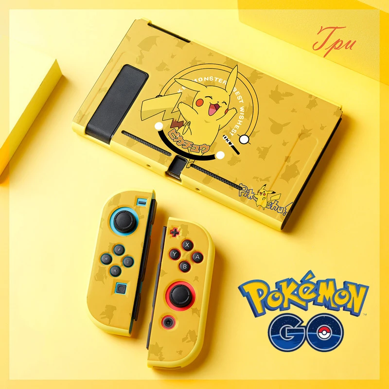 Pokemon Pikachu Nintendo Switch Case Cute Anime Cartoon Full Cover Split Shell Controller di gioco Hard TPU Protector NS accessori