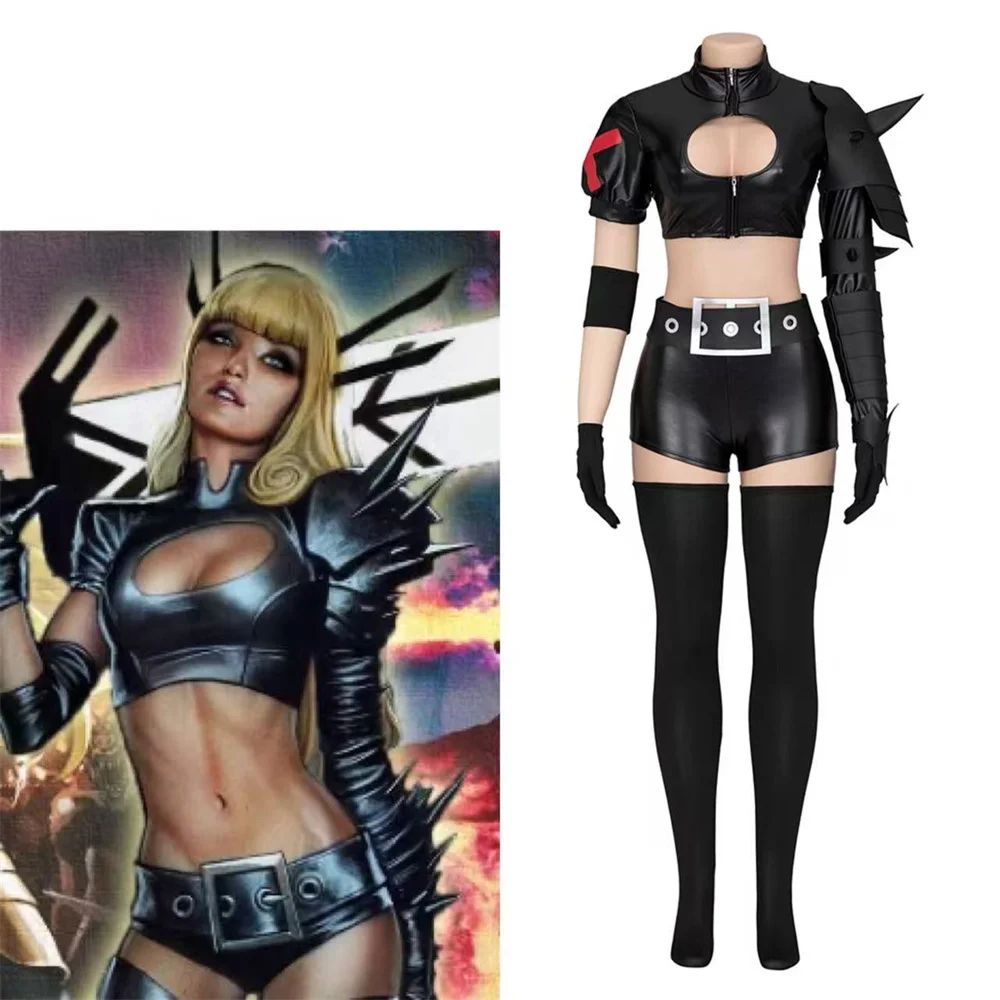 

Magik Cosplay Illyana Rasputin Costume Sexy Women Black Leather Uniform Suit Halloween Party Outfits