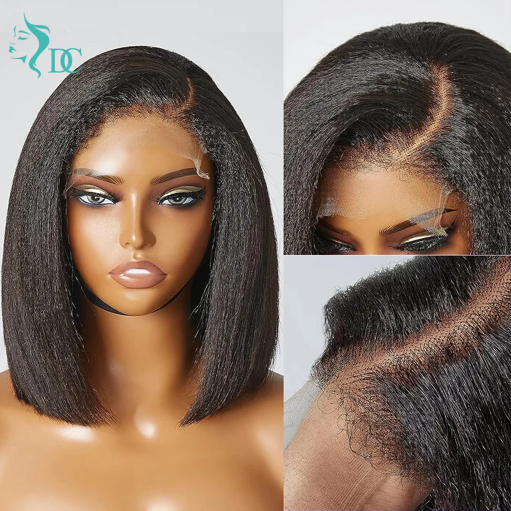 4c Hairline Kinky Straight Bob Human Hair Wig 4c Kinky Edges Curly Baby Hair Short Bob 13x4 Lace Frontal Wigs 4x4 Closure Wigs