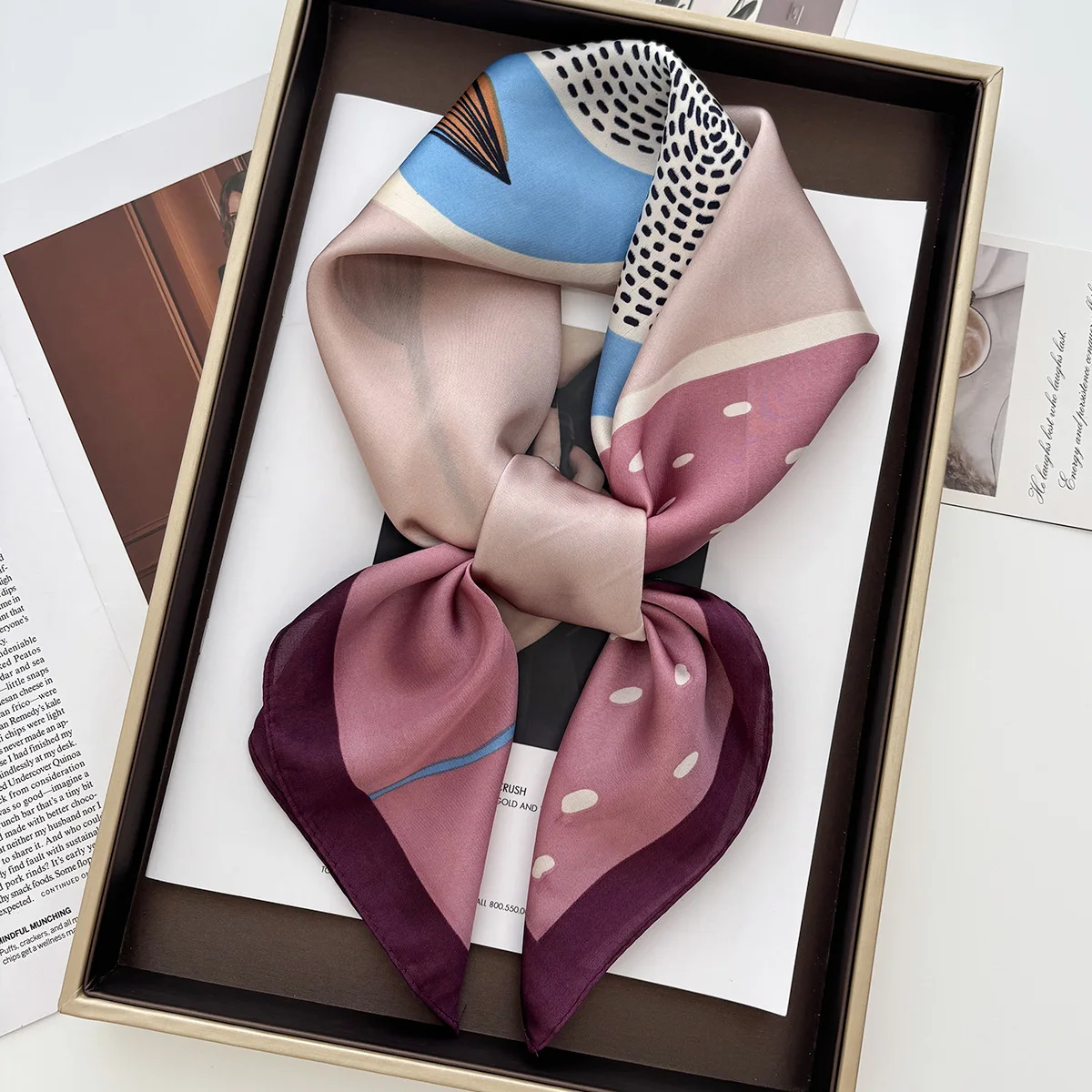 

Luxury temperament floral scarf, spring and autumn women's neck protection, scarf, sunscreen shawl, new simulation silk 70cm
