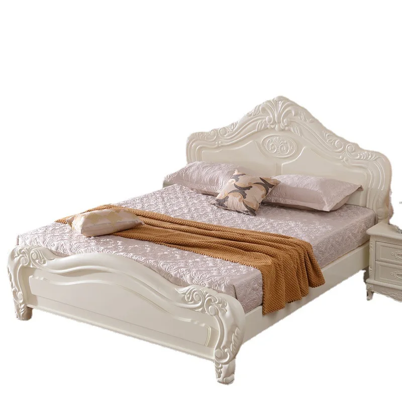 

European style full solid wood bed ivory white double 1.8 meters wedding 1.5 meters high box storage