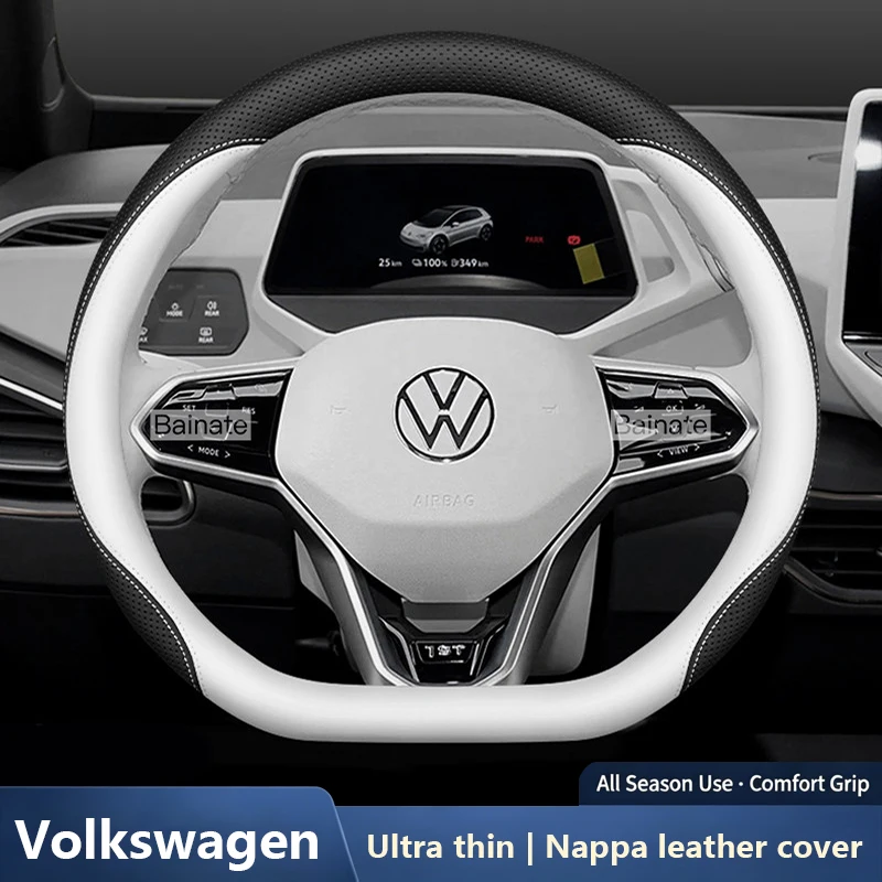 for Volkswagen VW T- Roc ID7 Polo Arteon Taigo T-corss Car Steering Wheel Cover, Leather 38cm steering wheel case Accessories