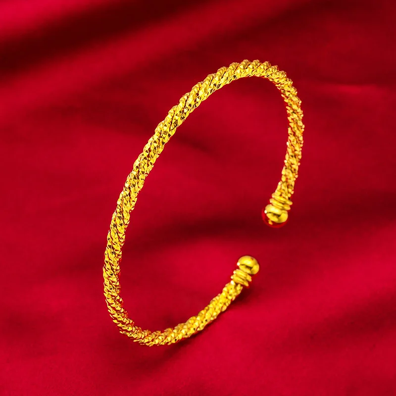 سوار مطرز مفتوح من الذهب عيار 24 قيراط | AU999 ذهبي نقي، خرز دائري مرتبط، تصميم مفتوح قابل للتعديل، رشيق للارتداء اليومي #3