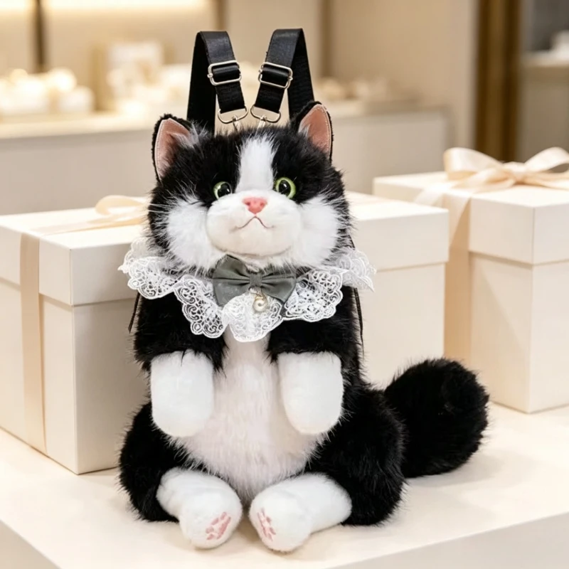 New Super Realistic Simulated Puppet Cat Backpack Stuffed Animals Cartoon Cat School Bags Travel Storage Cute Animals Bag 2027