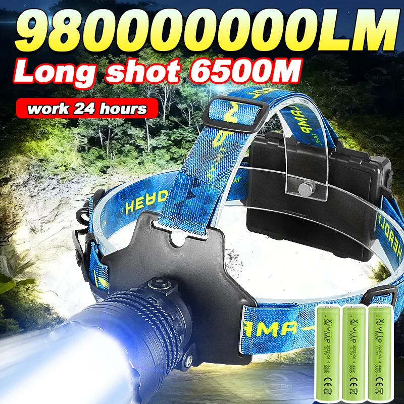 

980000000LM Налобный фонарь, обновленная версия, 4-жильный светодиодный фонарь с зумом высокой мощности, мощный налобный фонарь сверхдальнего действия, мощный налобный фонарь для рыбалки, пешего туризма, сильный свет
