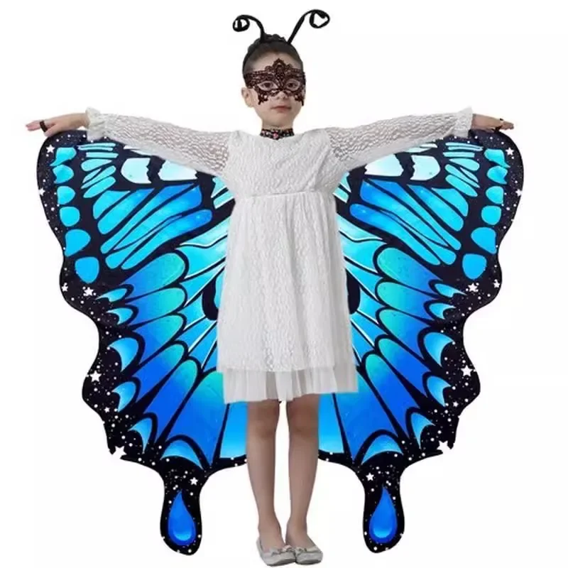 Butterfly Wings Costume Girl Fairy Dress Up Halloween Party Kids Cape Shawl Rainbow Monarch Nymph Pixie Scarf Stage Show New