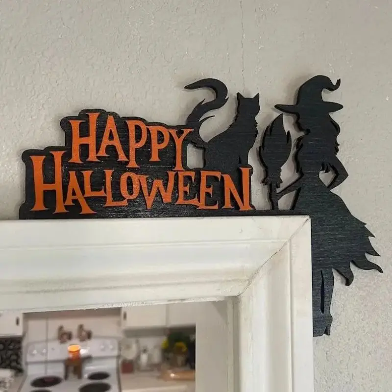 Holz Halloween Tür Topper Charakter Hexe Geist Türrahmen Logo Halloween Tür Ecke doppelseitige dekorative Platte