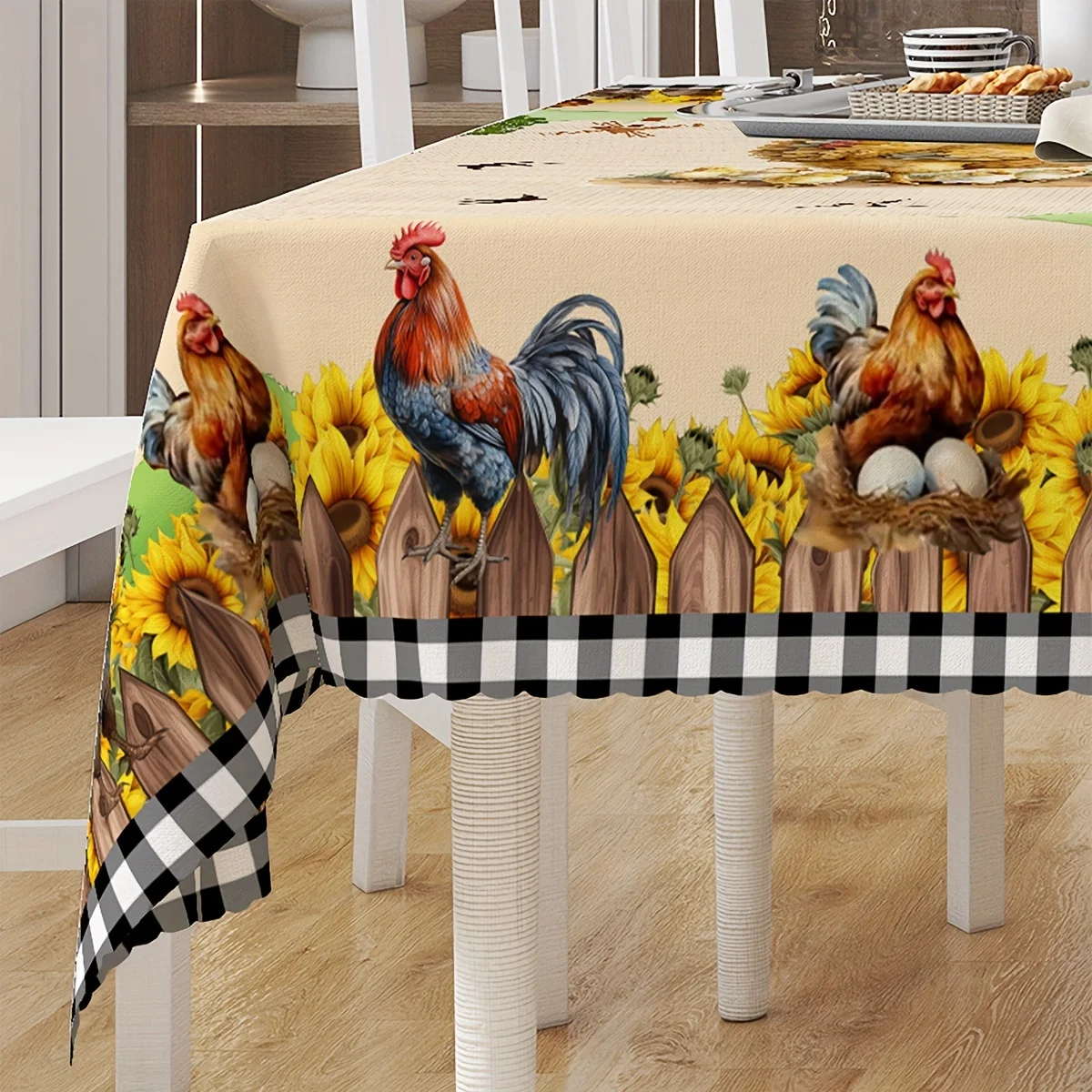 Vintage Yellow Tablecloth, Farmhouse-Style Featuring Roosters And Sunflowers, Perfect for Summer Use, Suitable for Both Indoor And Outdoor Settings, Ideal for Everyday Meals, Gatherings, Lunches