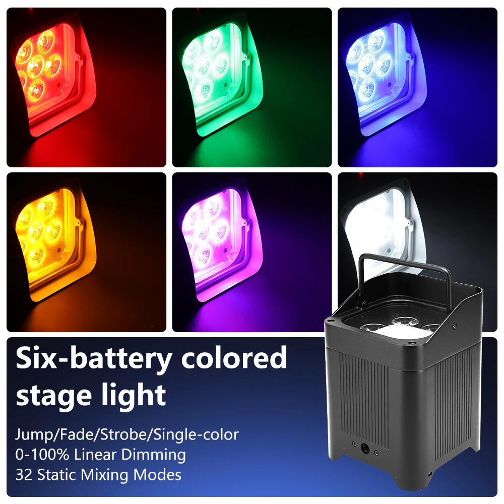 Remote Control LED 6x18W 6 in 1 RGBAW+UV Par Light Battery Movable for Disco KTV Bar Christmas Lights