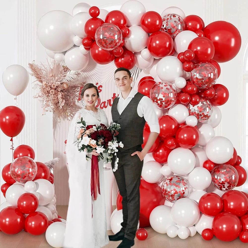 113-teiliges Rot-Weißes Ballon-Bogen-Girlanden-Set Konfetti-Ballon-Set Geburtstagsparty-Dekoration Hochzeit Abschlussfeier Babyparty Globos
